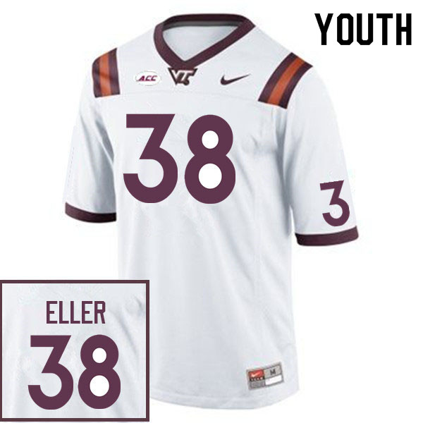 Youth #38 Ty Eller Virginia Tech Hokies College Football Jerseys Sale-White - Click Image to Close